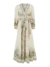 Zimmermann 'wanderlust' Multicolor Long Dress With V-neck And All-over Floral Print In Cotton Woman In White