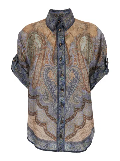 Zimmermann Wanderlust Multicolor Shirt With Classic Collar And All-over Print In Silk Woman