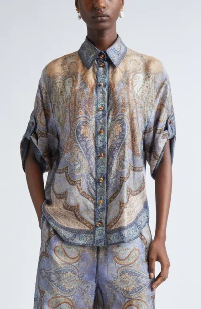 Zimmermann Wanderlust Oversize Paisley Silk Button-up Shirt In Multi