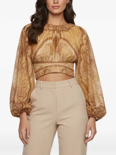 Pre-owned Zimmermann Wanderlust Paisley-print Cropped Top In Brown