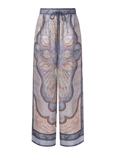 Zimmermann Wanderlust Multicolor Pants With Elastic Drawstring Waist And All-.over Print In Silk Woman