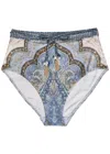 Zimmermann Wanderlust Belted Embellished Paisley-print Bikini Briefs In Multi