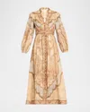 Zimmermann Wanderlust Multicolor Long Dress With V Neck And All-over Paisley Motif In Linen Woman In Multi