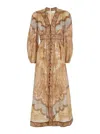 Zimmermann Womens Wanderlust Plunge Linen Midi Dress Tapestry Multi In Brown