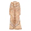 Zimmermann Wanderlust Midi Dress With Deep V-neck And Flared Skirt In Brown