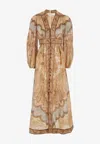 Zimmermann Wanderlust Multicolor Long Dress With V Neck And All-over Paisley Motif In Linen Woman In Multi