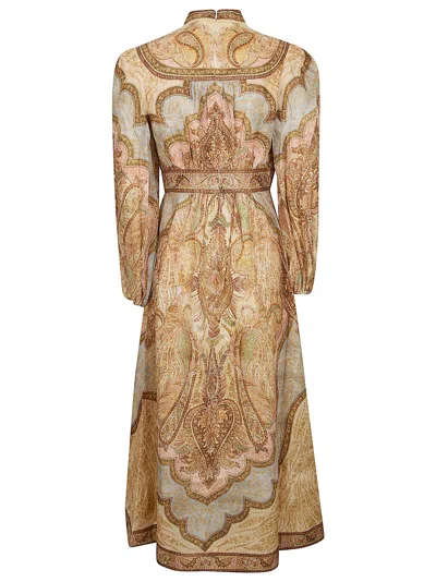 Zimmermann Wanderlust Plunge Midi Dress In Brown