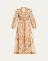 Zimmermann Wanderlust Multicolor Long Dress With V Neck And All-over Paisley Motif In Linen Woman In Multi