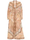 Zimmermann Plunge Linen Midi Dress In Nude