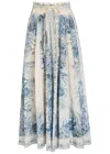 Zimmermann Wanderlust Printed Cotton Maxi Skirt In Blue