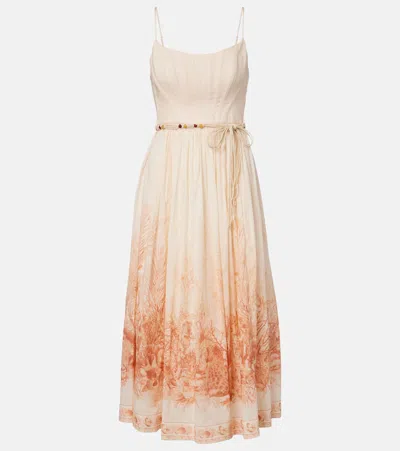 Zimmermann Wanderlust Printed Cotton Midi Dress In Neutral