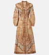 Zimmermann Womens Wanderlust Plunge Linen Midi Dress Tapestry Multi In Animal Print