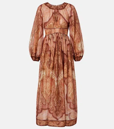 Zimmermann Wanderlust Printed Midi Dress In Burgundy