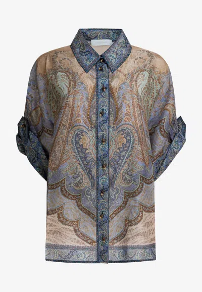 Zimmermann Wanderlust Printed Silk Shirt In Multi