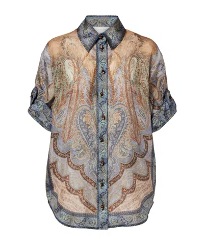 Zimmermann Wanderlust Printed Silk Top In Brown