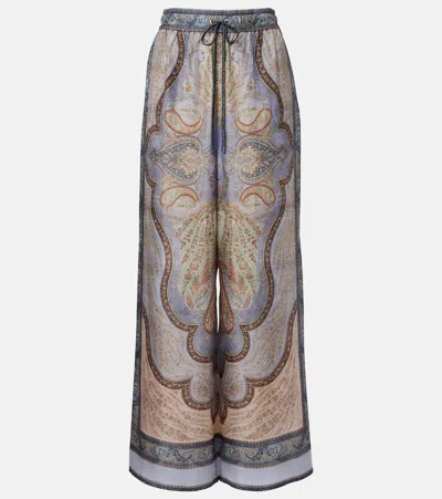 Zimmermann Wanderlust Printed Silk Wide-leg Pants In Blue