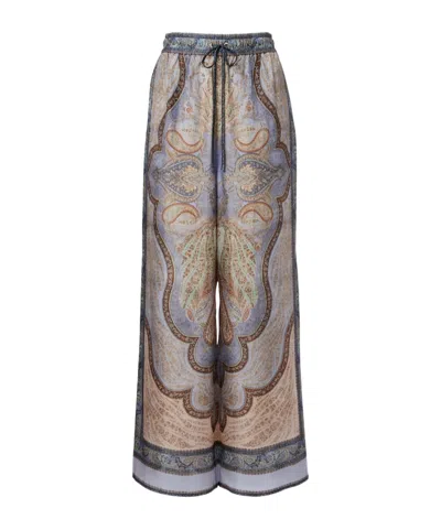 Zimmermann Wanderlust Multicolor Pants With Elastic Drawstring Waist And All-.over Print In Silk Woman