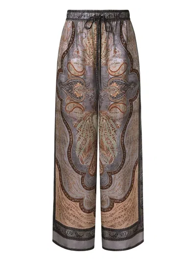 Zimmermann Wanderlust Multicolor Pants With Elastic Drawstring Waist And All-.over Print In Silk Woman