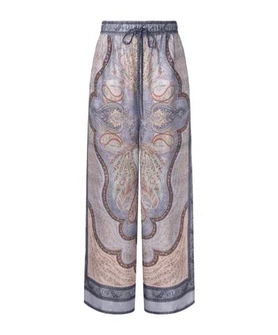 Zimmermann Wanderlust Multicolor Pants With Elastic Drawstring Waist And All-.over Print In Silk Woman