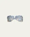 Zimmermann Wanderlust Strapless Embellished Paisley-print Bikini Top In Blue