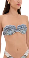 Zimmermann Wanderlust Strapless Embellished Paisley-print Bikini Top In Blue
