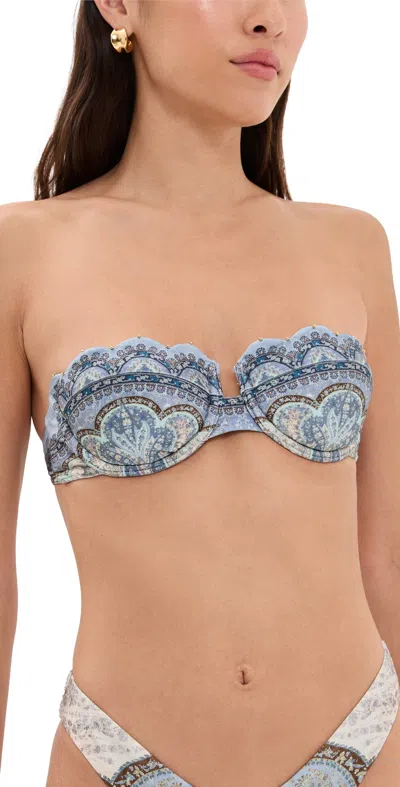Zimmermann Wanderlust Scallop Balconette Bikini Top Tapestry Blue Multi