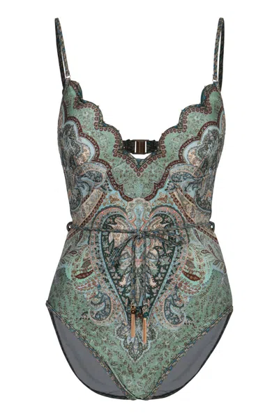 Zimmermann Wanderlust Scallop One Piece In Green