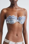 Zimmermann Wanderlust Strapless Embellished Paisley-print Bikini Top In Blue