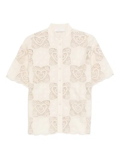 Zimmermann Wanderlust Crocheted And Embroidered Cotton-blend Voile Shirt In Neutral