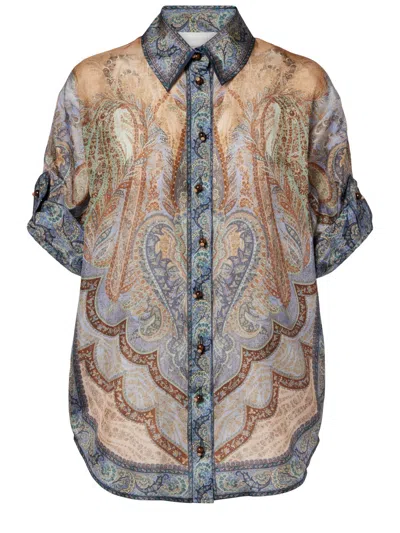 Zimmermann Wanderlust Short Sleeve Shirt In Multicolour