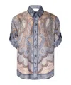 Zimmermann Silk Short Sleeve Shirt With Asymmetrical Hem And Rolled Sleeves In Multi
