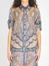 Zimmermann Silk Short Sleeve Shirt With Asymmetrical Hem And Rolled Sleeves