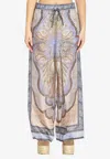 Zimmermann Wanderlust Multicolor Pants With Elastic Drawstring Waist And All-.over Print In Silk Woman In Purple