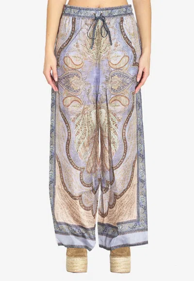 Zimmermann Wanderlust Multicolor Pants With Elastic Drawstring Waist And All-.over Print In Silk Woman