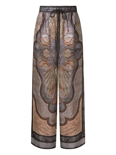 Zimmermann Wanderlust Silk Trousers In Brown