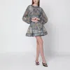 Zimmermann Wanderlust Multicolor Crewneck Mini Dress With Puffed Long Sleeves And All-over Print In Cotton And  In Blue