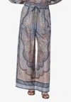 Zimmermann Wanderlust Multicolor Pants With Elastic Drawstring Waist And All-.over Print In Silk Woman In Multi