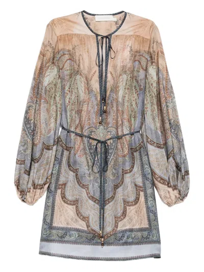 Zimmermann Wanderlust Belted Printed Silk Tunic In Brown