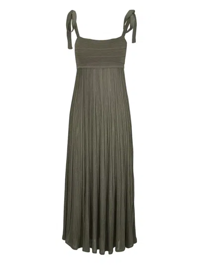 Zimmermann Wanderlust Tie-shoulder Pleated Maxi Dress In Green