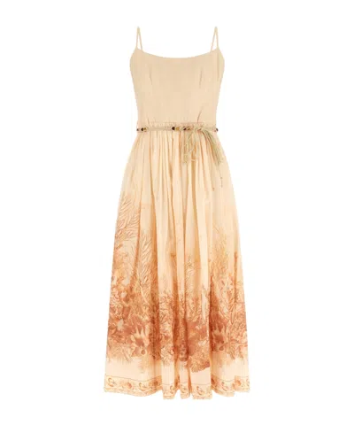 Zimmermann Wanderlust Corset Midi Dress Cream In Neutral