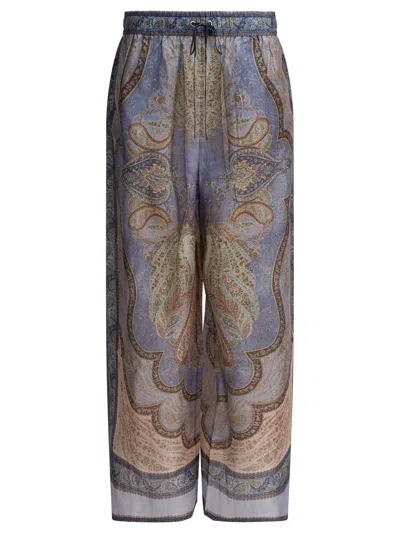 Zimmermann Wanderlust Multicolor Pants With Elastic Drawstring Waist And All-.over Print In Silk Woman