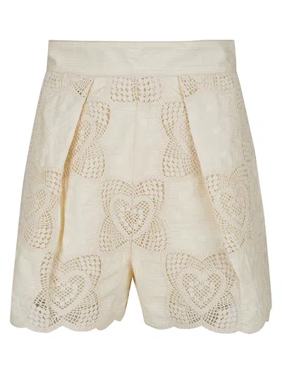 Zimmermann Wanderlust Tuck Shorts With Delicate Eyelet Embroidery In Beige