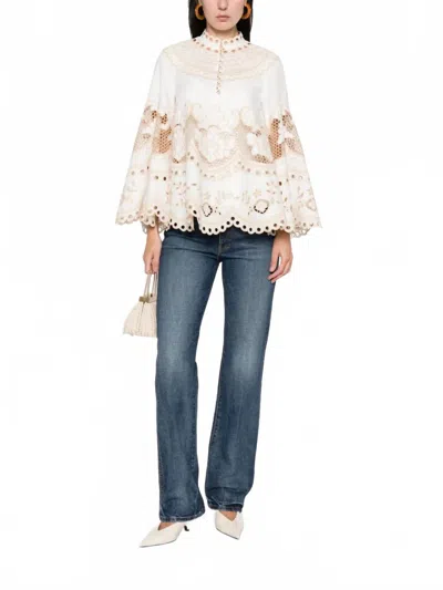 Zimmermann Wanderlust Tunic Top In Ivory In Multi