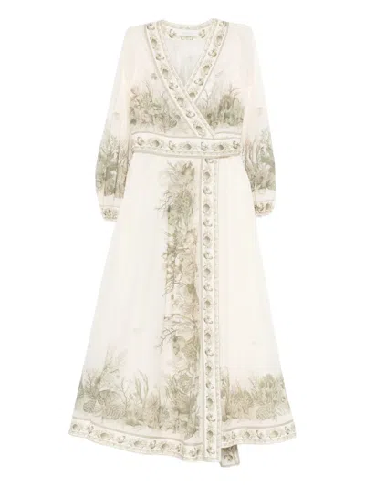 Zimmermann Wanderlust Wrap Midi Dress In Neutral