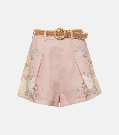 Zimmermann Light Pink Floral Linen Waverly Tuck Short
