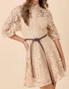 Zimmermann Waverly Belted Lace Mini Dress In Nude In Brown