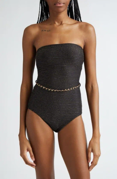 Zimmermann Waverly Chain Detail Strapless One-piece Swimsuit In Black/ Gold