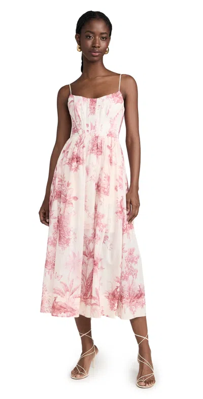 Zimmermann Waverly Corset Midi Dress Pink Palm In Neutrals