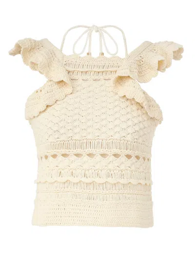 Zimmermann Waverly Crochet Halter Top Cream In Neutral