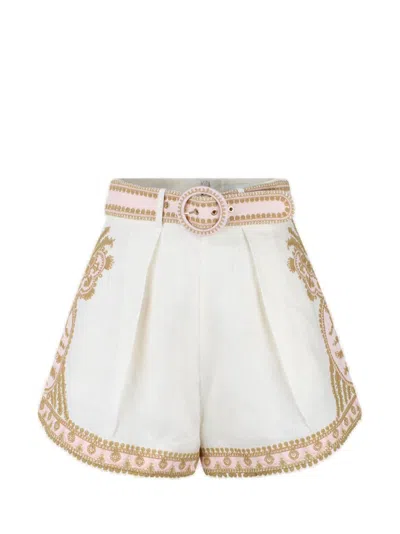 Zimmermann Waverly Linen Embroidered Tuck Shorts In Multi